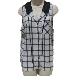 M. Fasis Black & White Plaid Hooded Tank Top